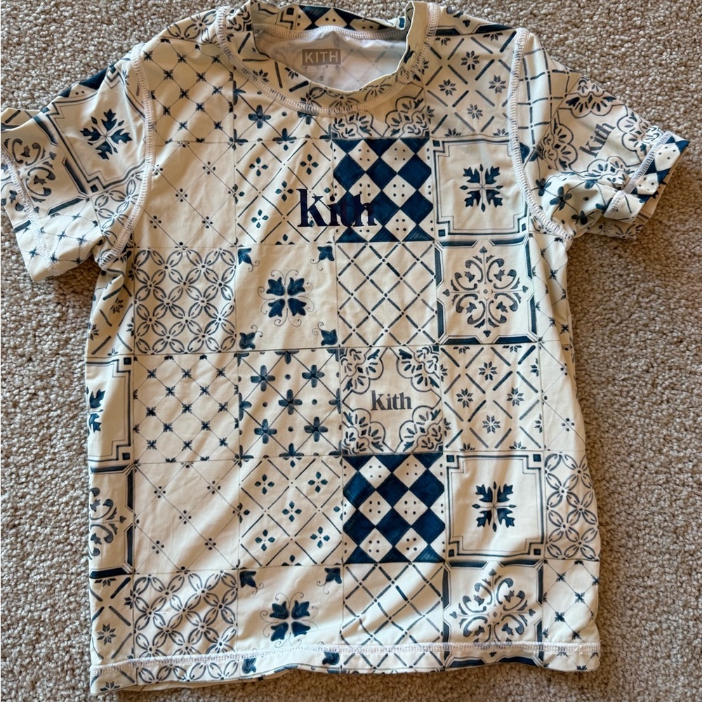 Kith Kids Patterned Swim Shirt - Blue and Cream
